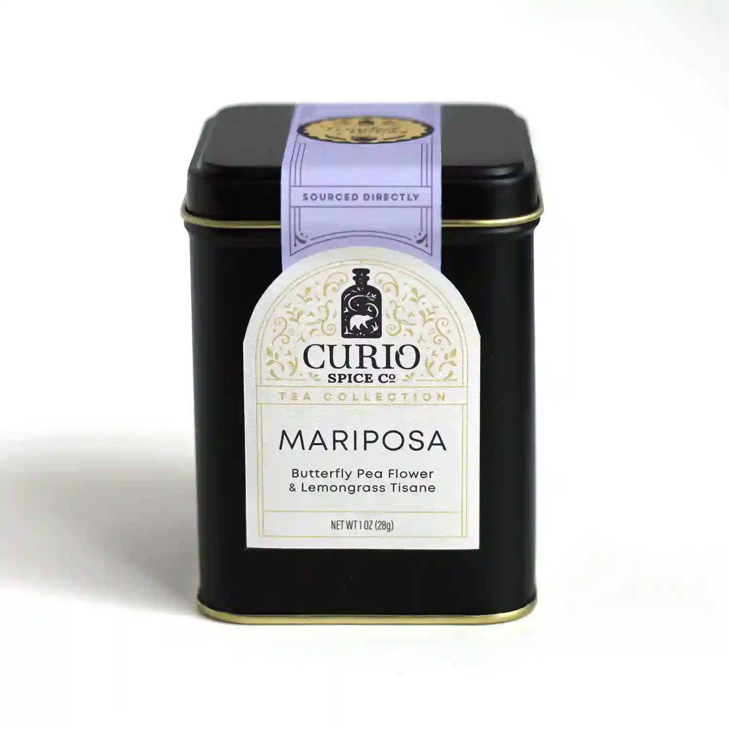 Tin of Mariposa Tea, a butterfly pea flower and lemongrass tisane