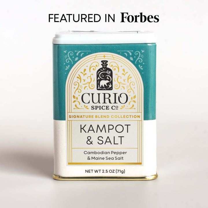 Curio Spice Co. Signature Blend Kampot &amp; Salt in a tin, as featured in Forbes.