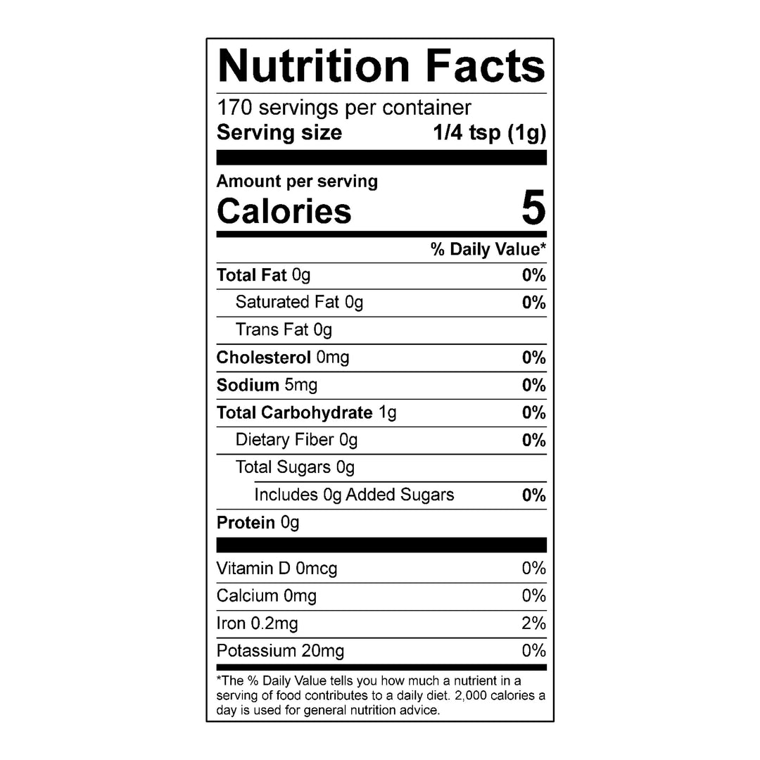 Nutrition facts label for a product with minimal ingredients