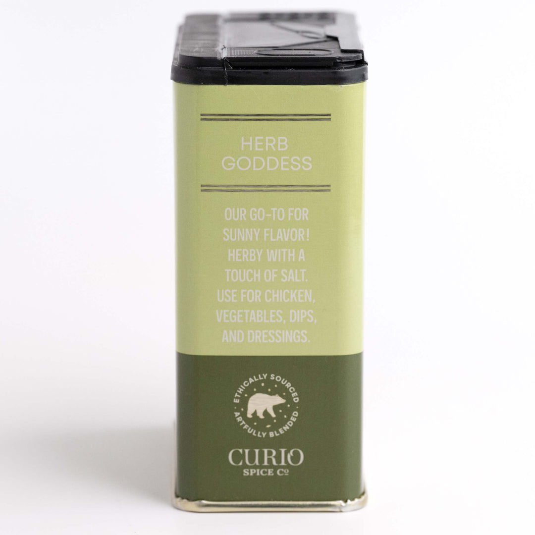 Green spice container labeled &