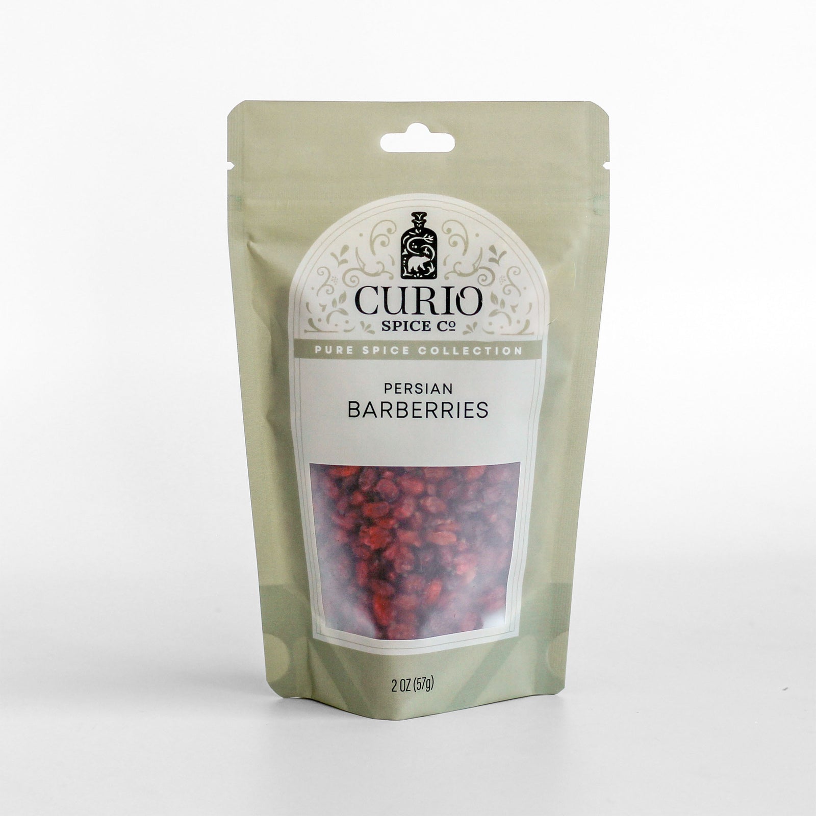 Curio Spice Co. fair-trade single origin sustainable Persian barberries in a resealable bag.