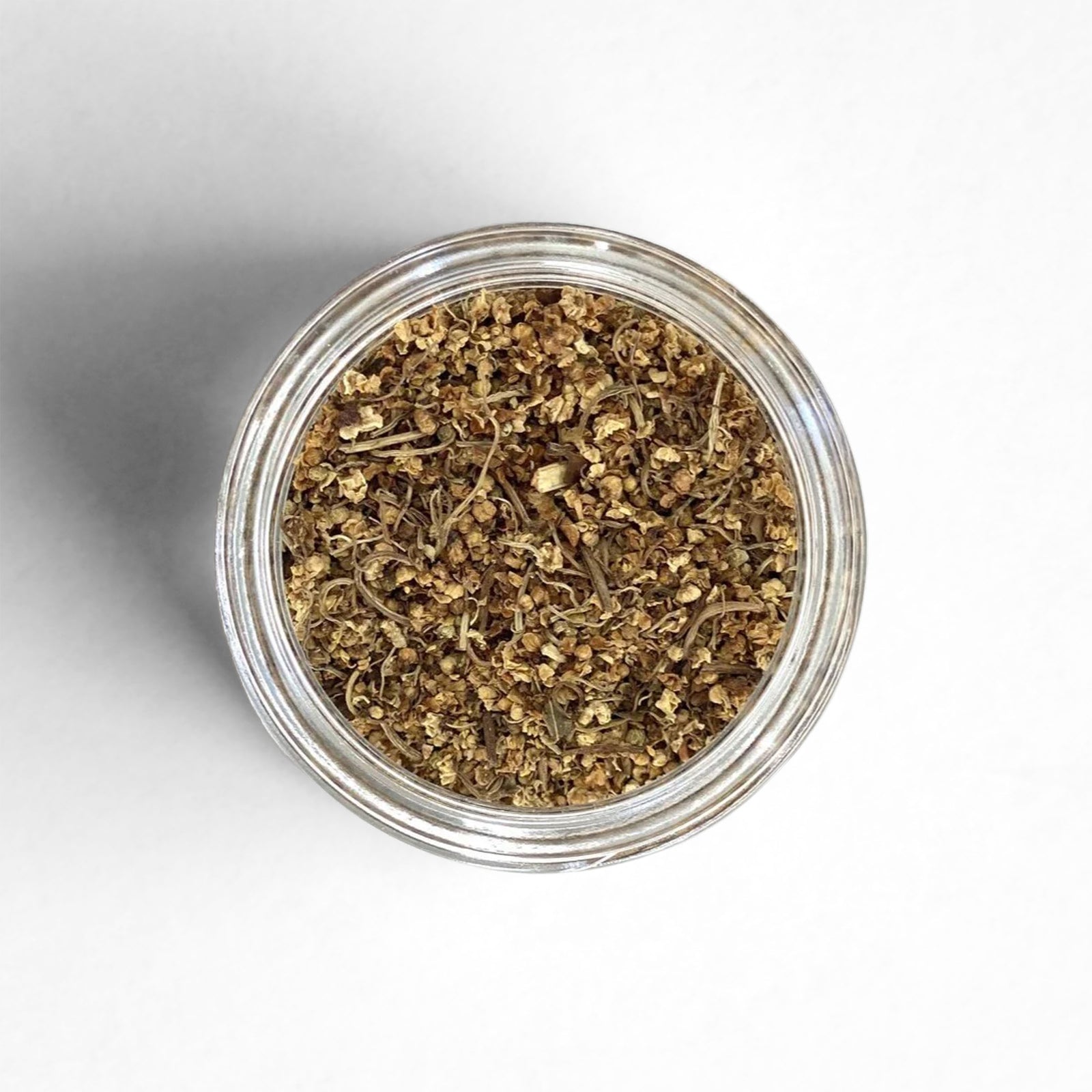 Top-down view of dried elderflower