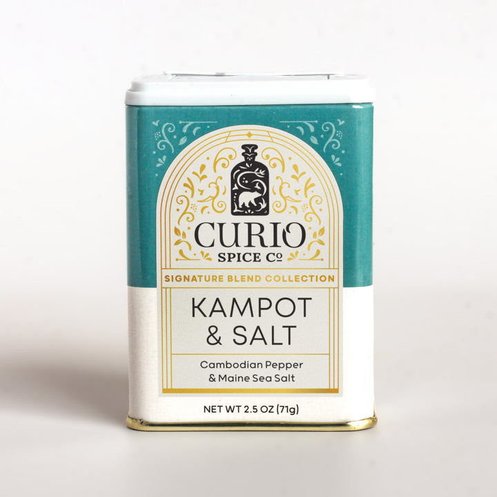 Curio Spice Co. Signature Blend Kampot &amp; Salt in a tin.